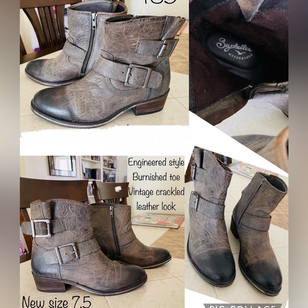 SEYCHELLES distressed grey leather boot bootie women’s 7.5